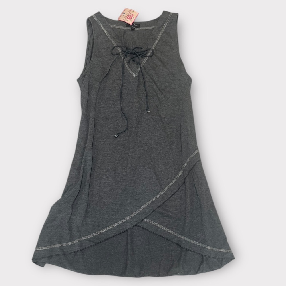 NWT. Gray Sleeveless Tunic with Lace-Up Detail